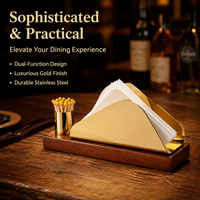 Gold Stainless Steel Napkin Holder, Modern Polished Serviette Dispenser for Restaurant & Cafe, Rectangular Double Hole Design for Home Dining