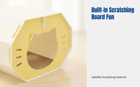 Foldable Octagonal Cat House Includes clawing Board pet hideaway Breathable Feline Furniture for Owners of Small felines, Indoors, Living Room, Bedroom