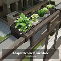 Tool-Free Installation over-the-Railing Hanging rack areaSaving Balcony Shelf Anti-Rust Plant Holder Adjustable Hangers for Apartment Dwellers, Home Decorators, Homeowners, sill ledge, Fence, Patio, Porch