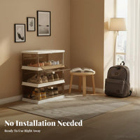 Space Saving Foldable Shoe Rack Installation No-Assembly Collapsible Shoe Cabinet Dustproof Dust-Proof for Apartment Dwellers, Sneaker Collectors, Dorm Room, Entryway, Hallway, Bedroom