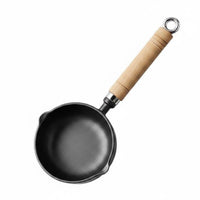 Hot Oil Pouring Pan No Coating Cast Iron Oil Pot Long Wooden Handle Single Egg Frying Pan