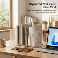 Desktop Book Stand Organizer with Pen Holder, Large Desk Storage for Students, 3 Compartments Office File Lightweight PET