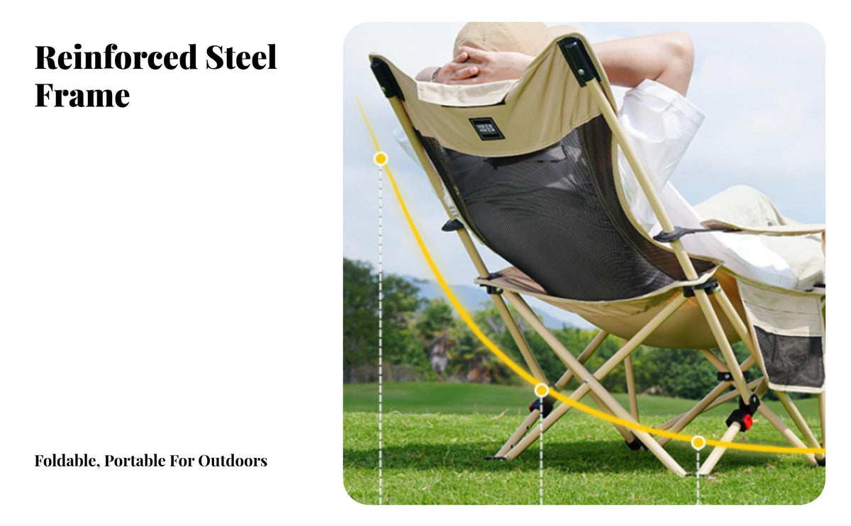 Breathable textile Adjustable Reclining portable bed with cranialrest Pillow Adjustable Folding Bed Lounge Chair for Campers, journeyers, Beachand moveers, Camping, journey, Backyard, long drives