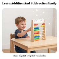 Colorful Beads Kids Calculation Rack Solid Wood Construction Kids Counting Rack Polished Rounded Corners for Toddlers, Preschool