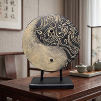 Yin Yang Sculpture Textured Yin-Yang Sculpture Oriental Disc Ornament with Base for Meditation Room