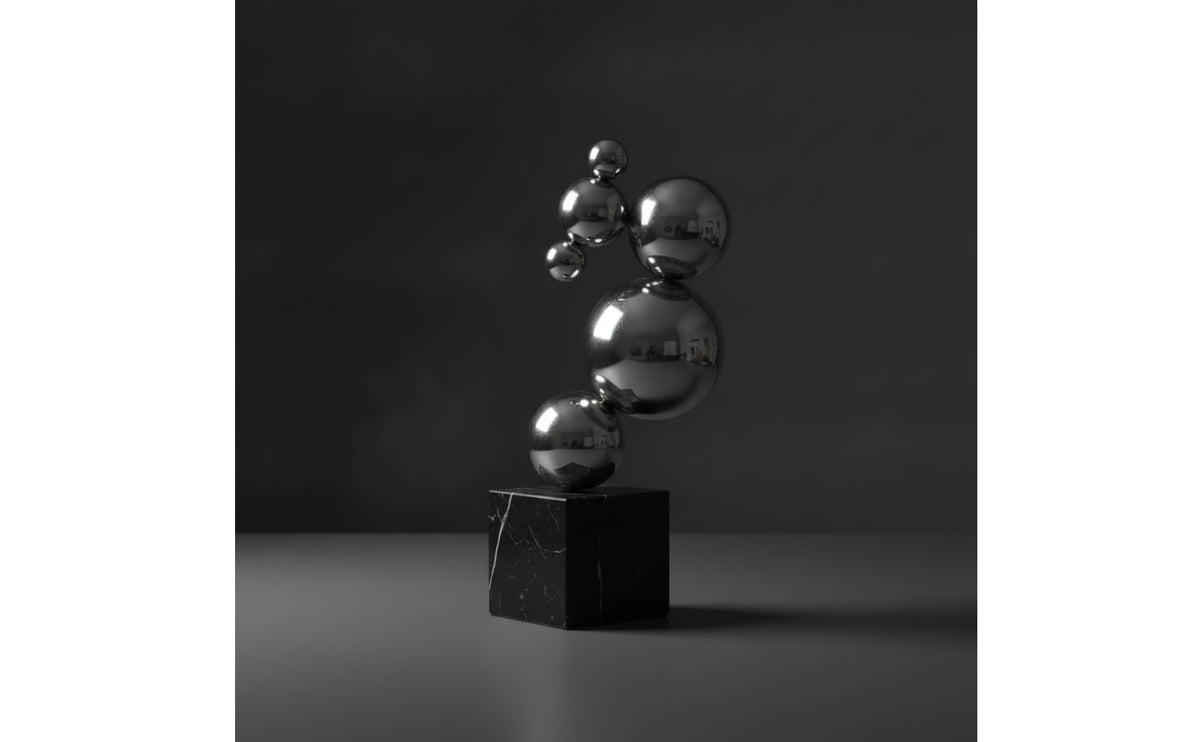 Modern Stainless Steel Sculpture Mirror Finish Sculpture with Black Base Minimalist Tabletop Statue Reflective for Interior Designers, Art Collectors, Living Room, Coffee Table, Office Desk