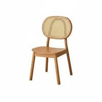 Nordic Inspired Cane Back Wooden Chair Natural Rattan Weave Armless Wooden Side Chair Solid Wood Frame Dining Seating Japanese Aesthetic for Interior Designers, Restaurant Owners, Homeowners, Guesthouse, Eatery, Kitchen, Home Office
