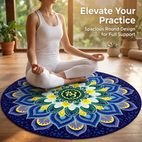 Suede Meditation Mat for Floor Sitting, Round with Mandala Pattern Rubber for Prayer, 55 Inch Diameter