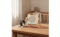 Wooden Mirror with Cards Educational Bear Mirror Toy Foldable Compact for Babies, Tummy Time, Nursery