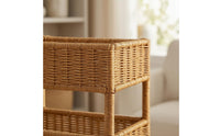 3 Tier Rattan Shelf Light Brown Rattan Storage Rack Slender Legs Three-Tier Storage Rack for Display