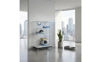 Caster Wheels Feline Enclosure with Hanging Bed and Ladders Reinforced Rods Four-Level Feline Enclosure No Installation Catio Kennel for Indoor