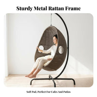 Indoor/Outdoor Use Freestanding Oval Pod Chair Gentle Rocking Motion Oval-Shaped Pod Seat Cushiony Cushion Included Patio Furniture Ergonomic Comfort for Couples, Parents, Homeowners, Balcony, Living Room, Poolside, Bedroom