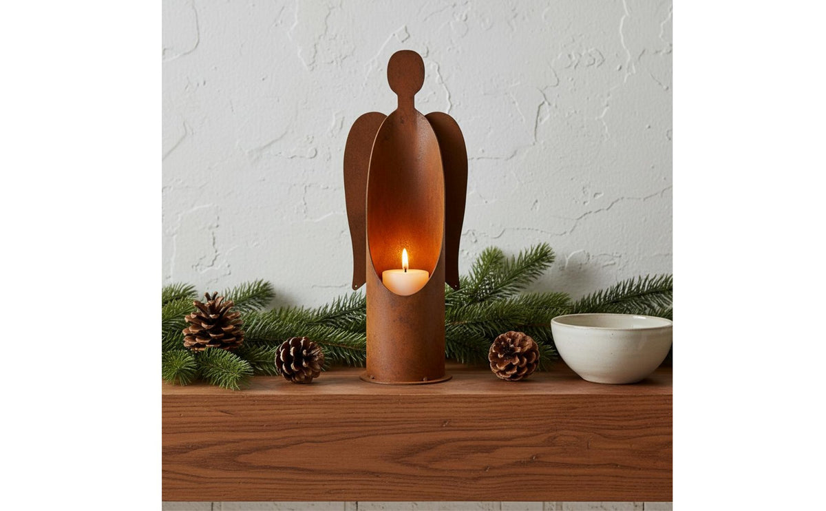 Rusted Metal Angel Holder Memorial Gift Candlestick for Christmas, Wedding