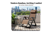 Bamboo Mat Deck Chair Foldable Design Folding Recliner Heavy Duty Frame Adjustable Patio Lounger for Seniors, Homeowners, Backyard, Living Room, Beach