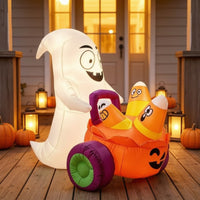 Outdoor Inflatable Ghost with Pumpkin Cart Inflatable Ghost with Cart Weather-Resistant Yard Decoration Waterproof for Lawn