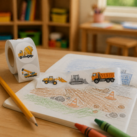 Kids' Construction Vehicle Sticker Roll - 500 Pcs Cartoon Excavator Decals for Scrapbooking & Sealing