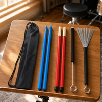 Drum Accessory Kit with Easy to Carry to Carry Drum Brushes and Sticks Set Case for Drummers, Beginners