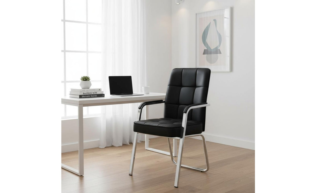 Comfortable for Long Sitting Padded Arm Conference Chair Ergonomic Design Padded Guest Armchair High-Density Cushion Leather Guest Armchair S-Shaped Backrest