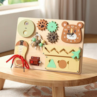 Natural Wood Child-Led Learning Busy Board Sensory Wooden Busy Board Interactive Toy Safe for Children, Home, Preschool
