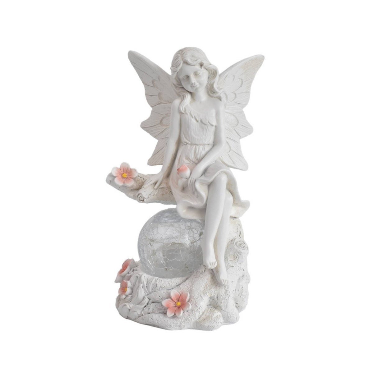 Fairy Statue with Globe Outdoor Fairy Garden Ornament Sun-Powered Garden Statue for Flower Bed, Pathway