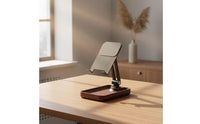 Phone Stand with Wood Base Stable Wooden Phone Stand Portable Holder with Tray for Office