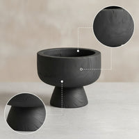 Tabletop Planter Wood-Grain Planter with Pedestal Base Black Pedestal Bowl for Refined Aesthetic Seekers