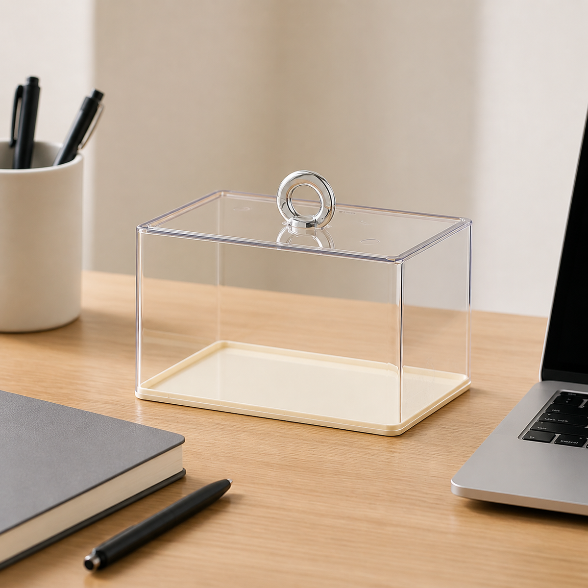 Desk Organizer Storage Case Small Items Holder Desktop Storage PET+PP Material With Lid Stackable