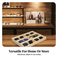 Solid Wood Eyewear Organizer Compartmentalized Design Sunglasses Organizer Tray Easy Access Wooden Sunglasses Display Tray for Retailers, Market Stall