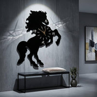 Modern Horse Silhouette Clock Large Size Horse Wall Clock Timepiece