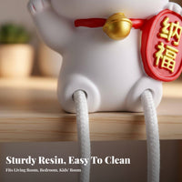 Dangle Leg Cat Figurine Cute Design Waving Cat Shelf Decoration Feng Shui Decor Welcoming Cat Sculpture Statue for Girls, Children, Bedroom, Bookshelf