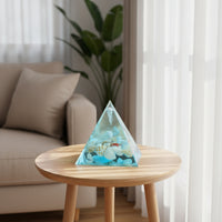 Coastal Pyramid Ornament with Shells Clear Resin Pyramid Elegant Paperweight Shining for Bedside Table