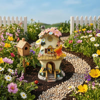 Sunlight-Activated CottageLight Floral Decoration Cottage Night Light Weather Resistant Solar House Ornament for Garden