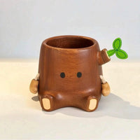stumps Pen Holder Wood-Grain Pen Holder with Leaf Detail Cute Pencil Cup for Students, Office Workers, Study Table