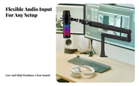 Low Profile Vocal Pickup Stand Arm 360° Rotation Adjustable Overhead Stand Arm Built-in Cable Management Multi-Function Device Mount