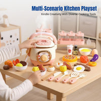 Kids Kitchen Toy Rice Cooker, Steam Spray Playset, Multifunction Pretend Cooking Set with Light & Sound, Early Education, Boys & Girls