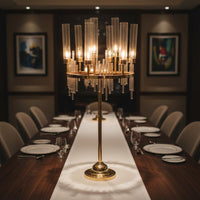 Multi-Arm 9-Head Candelabra Elegant Design Tall Gold Candle Stand Wedding Table Candelabra for Banquet, Party, Hotel Lobby