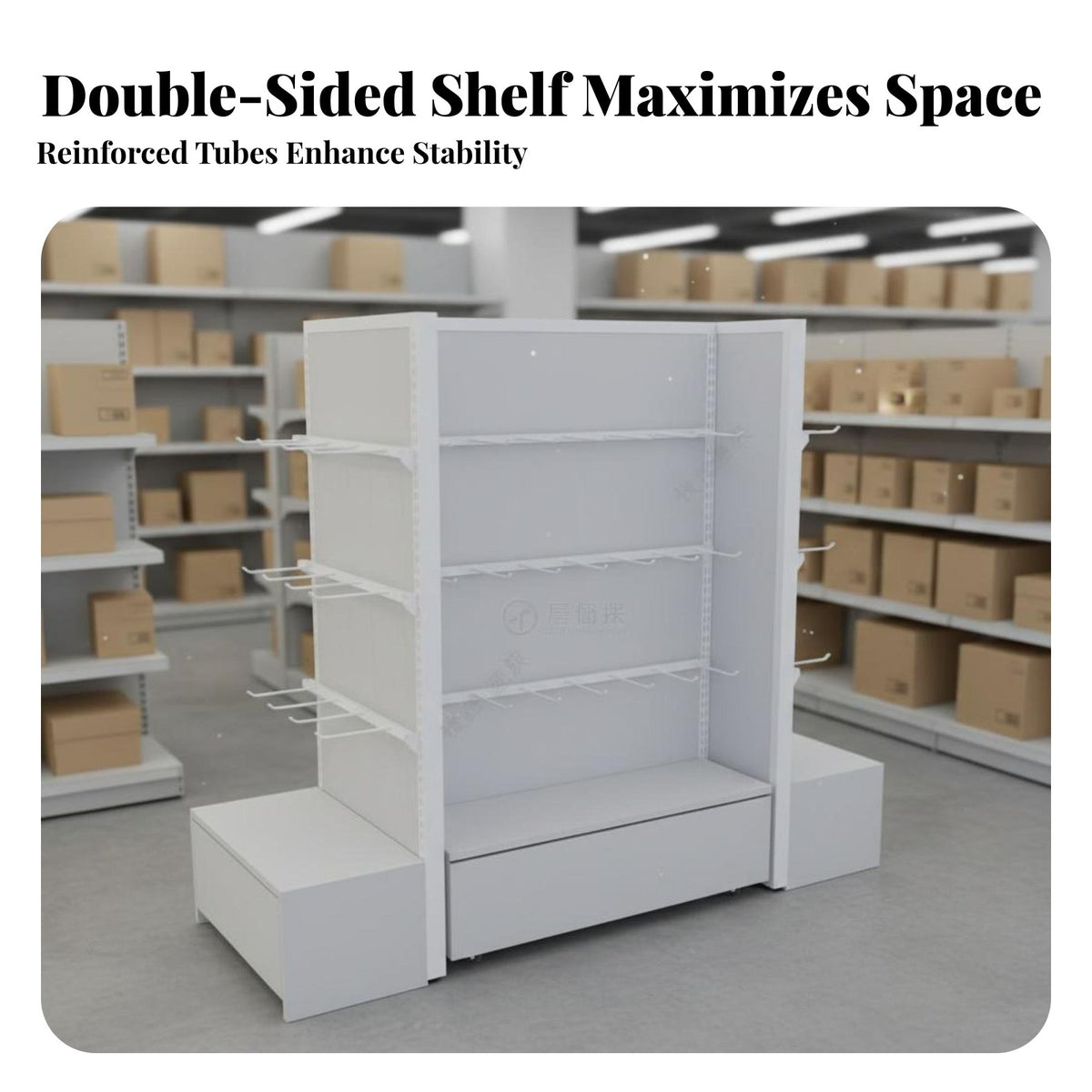 Retail Island Display Rack Versatile Double-Sided Gondola Shelf Adjustable Shelves Double-Sided Gondola Shelving for Convenience Stores, Boutiques