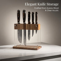 Kitchen Organizers Solid Wood Block, 5 Piece Set Acacia and Acrylic, Utensil Storage for Home Modern Minimalist Design