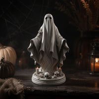 Specters Statue with Skeletal Base Halloween Specters Statue Tabletop Sculpture for Bookshelf, Office Desk