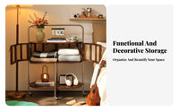 Multi-Functional dual-level Rattan Cart Multifunctional Storage Trolley With casters Side Table Space-Saving Design for Homeowners, Office Workers, Bedroom, Living Room, Small Spaces, Bathroom