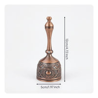 Metal Hand Bell with Handle Ornate Embossed Metal Bell Handheld Decorative for Tea Service, Meditation