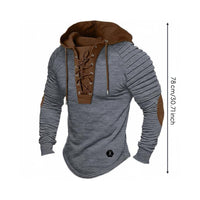 Breathable Material Ruched Sleeve Hooded Shirt Long-Lasting Construction Men's Lace-up Hoodie Machine Washable Lace up Hoodie Curved Hem for Cosplay, Party