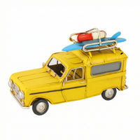 Model Van with Surfboards Diminutive Retro Metal Van Model Nostalgic Ornament for Tabletop