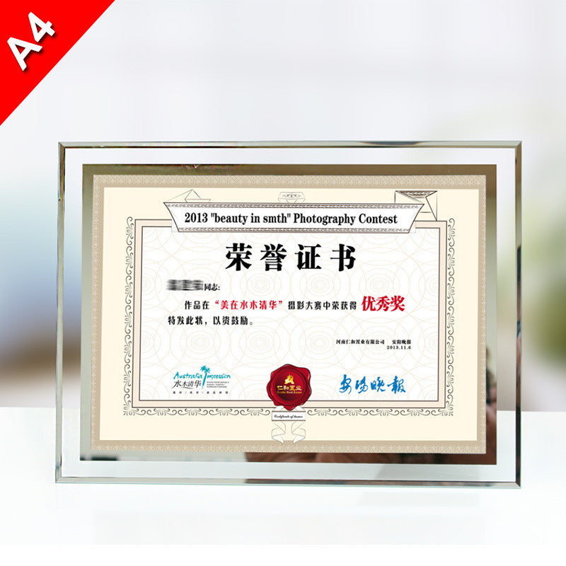 A4 Certificate Display Frame with Glass - Award, Honor, Document, Photo