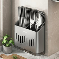Chopstick Holder and Utensil Organizer Rack Cutlery, Stainless Steel 3 Compartment Kitchen Storage Solution, Wall Mount Utensil Holder, Slotted
