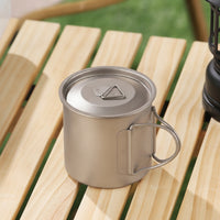 Lightweight Titanium Mug with Lid Portable Titanium Cup with Lid Compact Camping Cup with Folding Handle Heat-Resistant for Backpacking