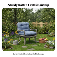 3 Pieces Tempered Glass Leading 3 Piece Patio Set Comfortable Rattan Conversation Set Thick Cushions Cushi Single D Wicker Armchairs All-Weather for Couples, Homeowners, Adults, Garden, Porch, Backyard, Poolside