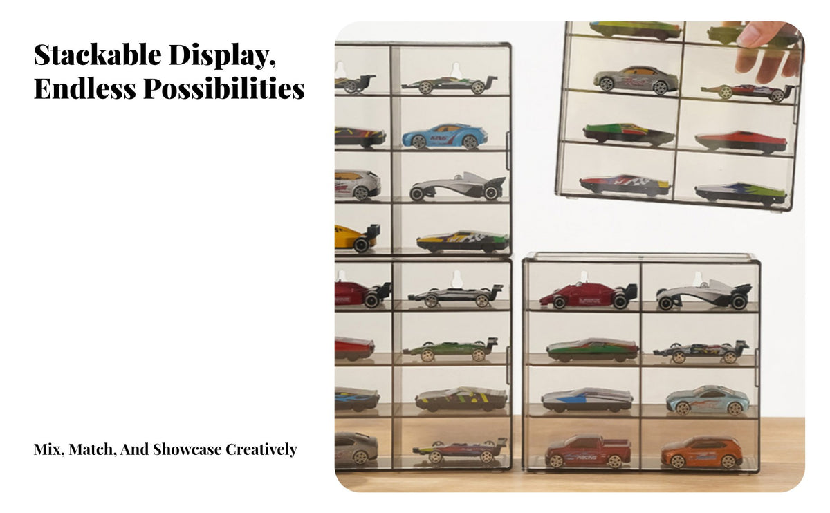 1:64 Scale Car Display Case Dustproof Stackable Model Car Storage Box Clear View Wall Mountable Diecast Display for Kids, Collectors