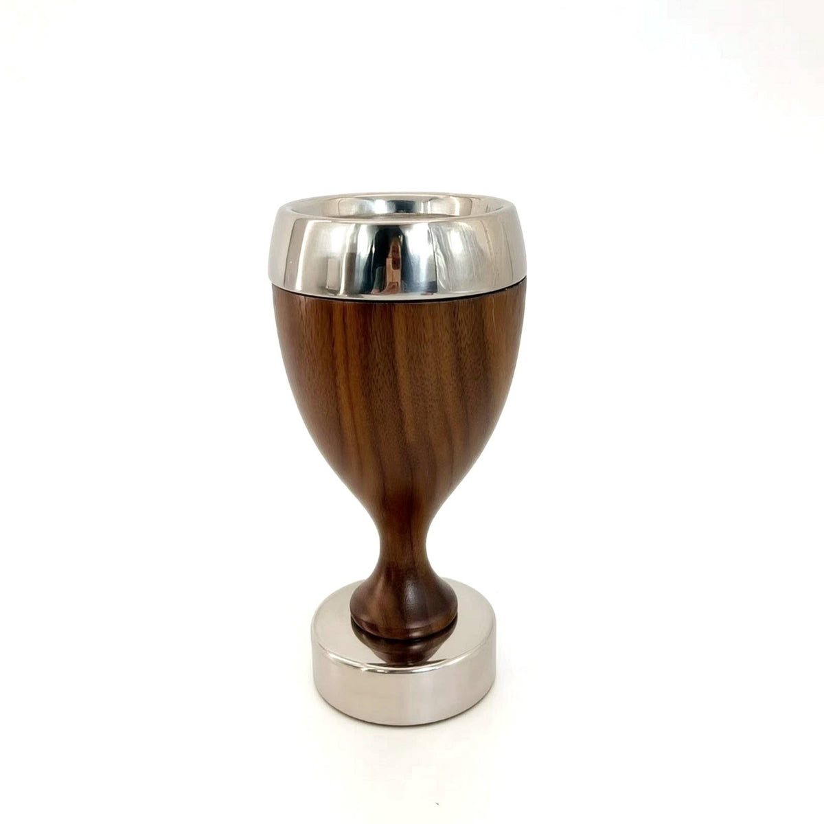 Wood Vase with Metal Base Modern Sculptural Vase Tapered for Reception Counter