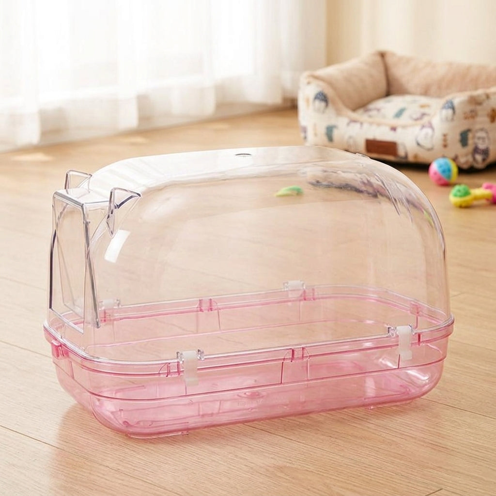 Transparent Hamster Sand Bath with Swinging Door, Large Acrylic Hamster Bath for Chinchillas, 29x18cm Sand-resistant Small Animal Bathtub Container